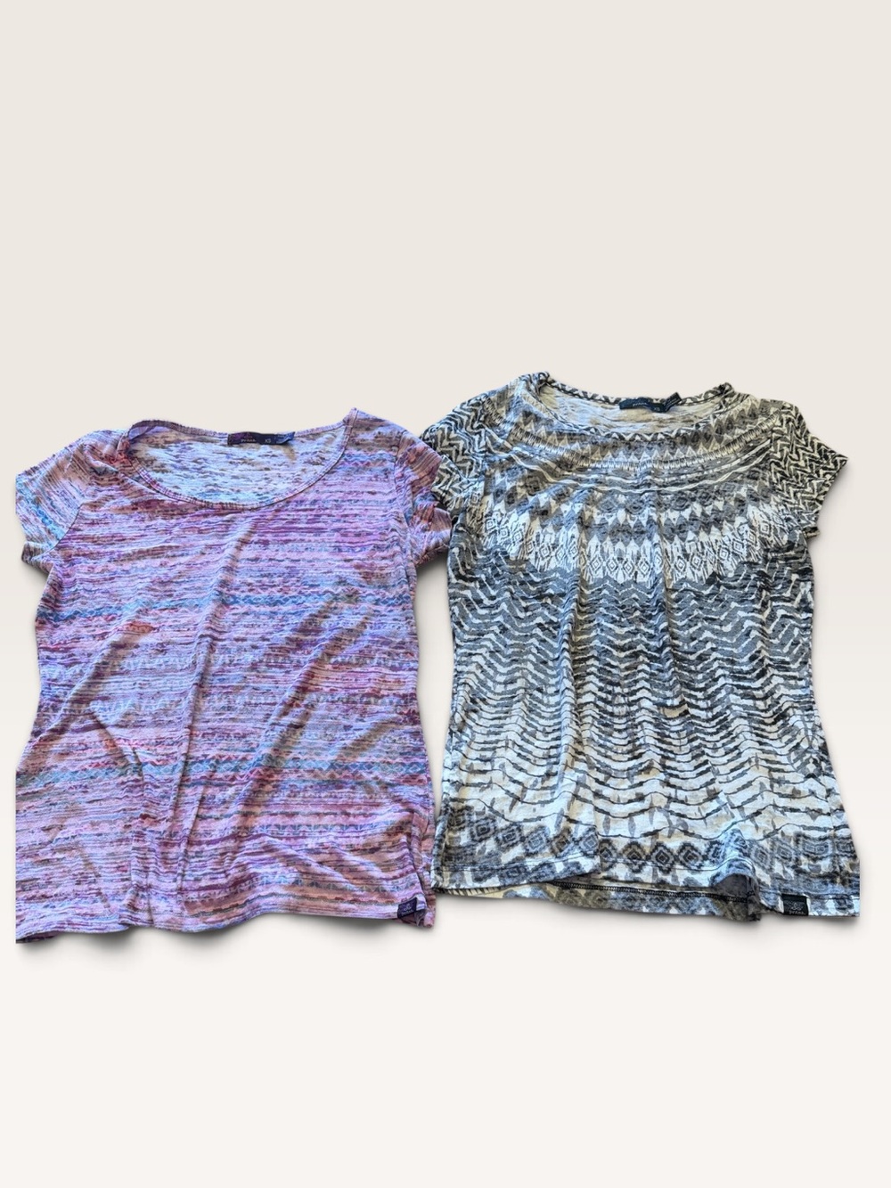 PrAna bohemian printed crewneck set of two t-shirts ladies size XS gorpcore